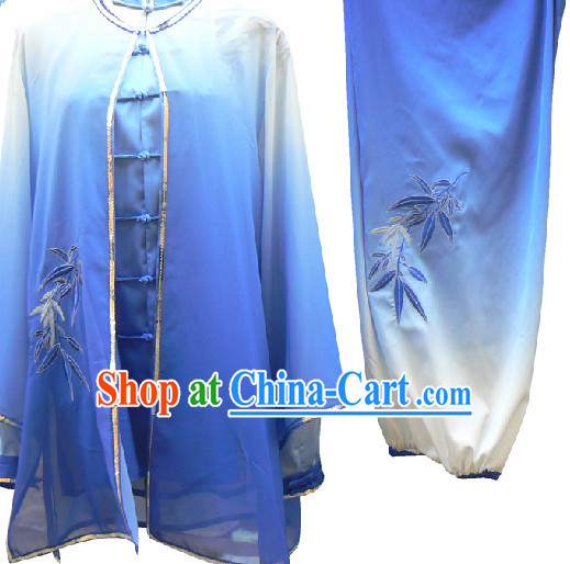 Color Transition Bamboo Embroidery Tai Chi Suit and Cape