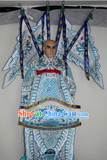 Chinese Ancient Zhao Yun Opera Costumes and Flags Complete Set