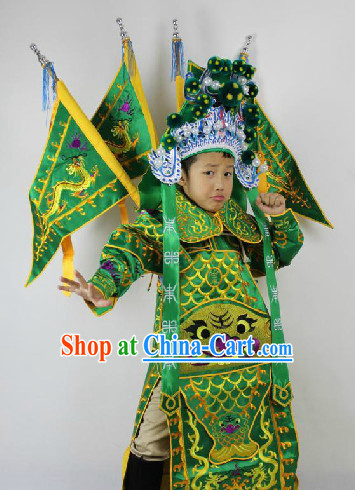 Traditional Chinese Beijing Opera General Costumes and Hat Complete Set for Primary School Children