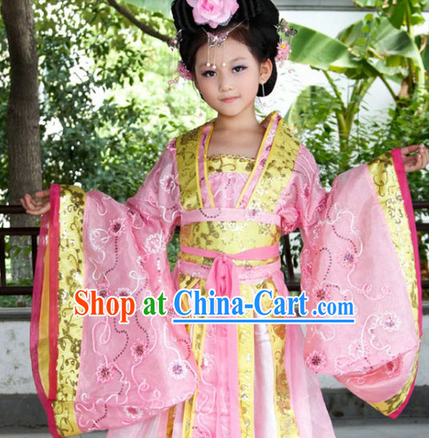 Ancient Chinese Kids Princess Dresses and Headwear Complete Set