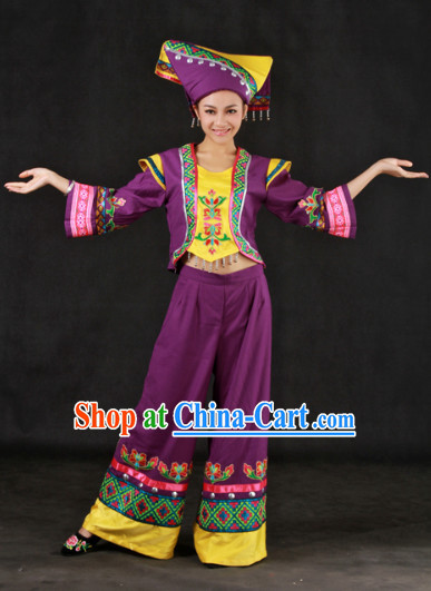 Zhuang People Clothes and Headwear Full Set