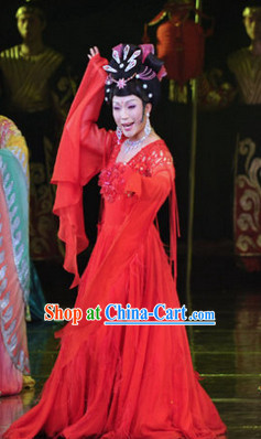 Red Chinese Classical Dance Costumes and Hair Accessories Complete Set