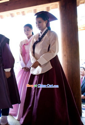 Korean Traditional Palace Female Official Clothes and Headwear Complete Set