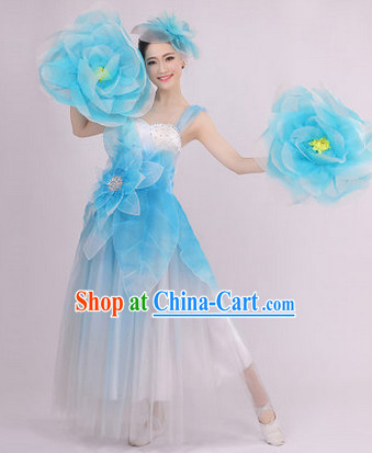 Big Festival Celebration Stage Flower Dance Costume and Headwear for Girls