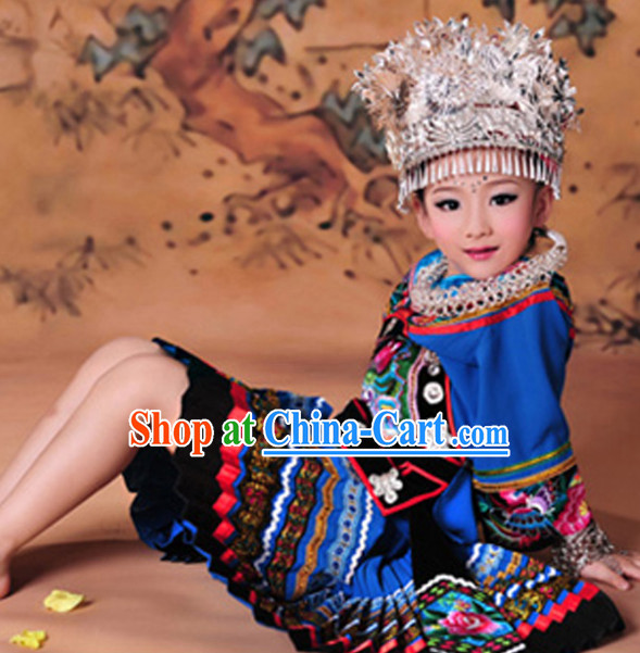 Miao Girl Clothes and Hat Complete Set for Kids