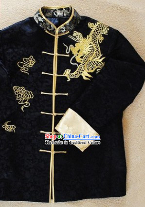 Traditional Chinese Black Embroidered Dragon Blouse