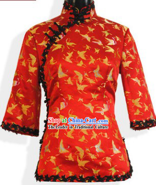 Chinese Classical Red Silk Tang Suit Blouse for Women