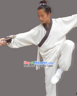 Classic White Long Kung Fu Robe for Men