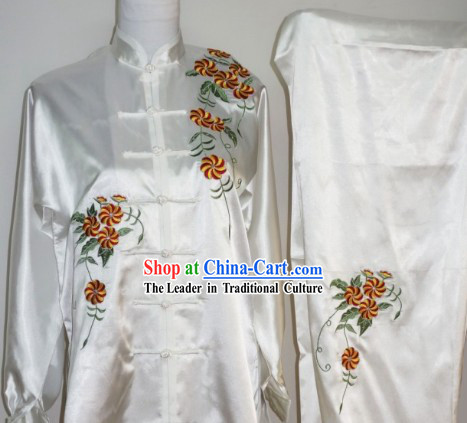 Silk Flower Embroidery Kung Fu Clothes Complete Set for Women
