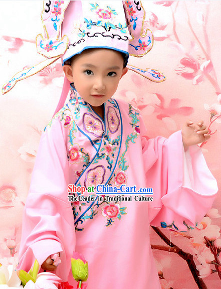 Tang Bohu Ancient Chinese Student Long Robe and Hat for Kids