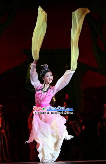 Traditional Chinese Long Ribbon Dance Costumes Complete Set