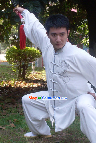 Chinese Classical Tai Ji Clothes with Silver Dragon Embroidery