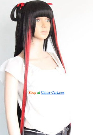 Ancient Chinese Style Cosplay Black and Red Long Wig for Women