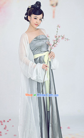 Summer Wear Tang Dynasty White and Silver Clothing for Women