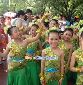 Traditional Chinese Peacock Dance Costumes and Headdress for Adults or Children