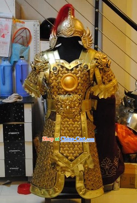 Top Quality Ancient Chinese Hero Armor Clothing and Hat Complete Set for Men