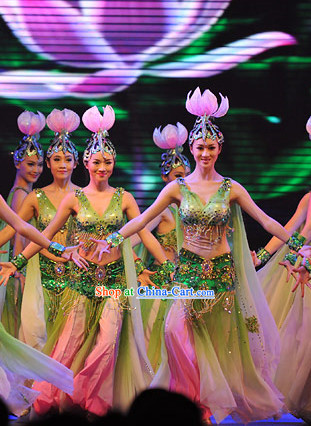 Chinese Lotus Dance Costume and Headpiece for Women