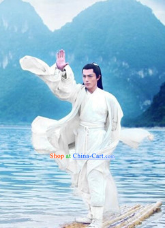 Chinese Film White Gong Fu Master Dress Complete Set for Men