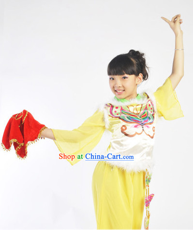 Chinese Lunar New Year Folk Fan Group Dancing Outfit for Kids