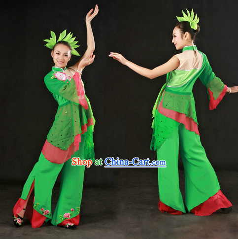 Chinese Han Ethnic Dance Costumes and Headdress for Women