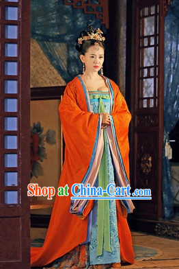 Chinese Tang Dynasty Princess Clothes online and Headwear Complete Set
