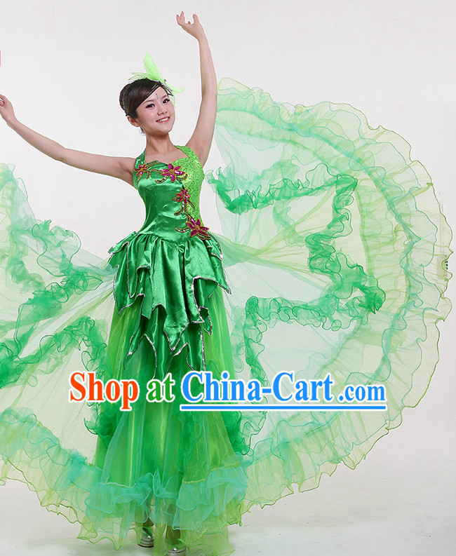 China Green Dance Costumes and Headpieces for Women