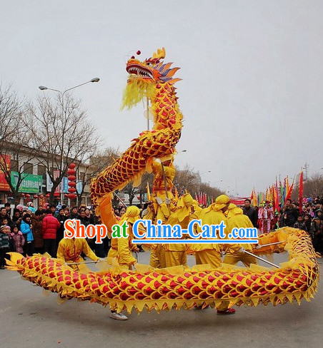 Eruptive Yellow and Red Chinese Spring Festival Dragon Dance Costumes Complete Set