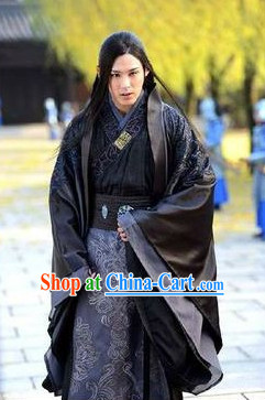 Chinese Beautiful Man Black Hanfu Clothes Complete Set