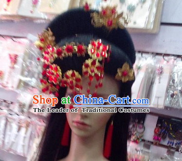 Ancient Chinese Fairy Black Wigs and Hair Jewelry