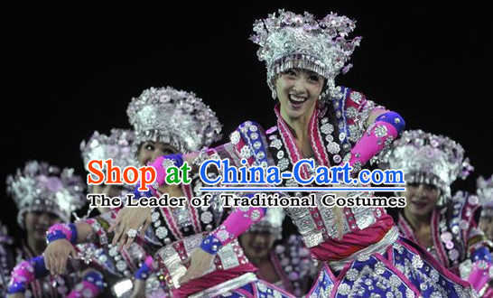 Chinese Miao Dance Costumes and Hat Complete Set for Women