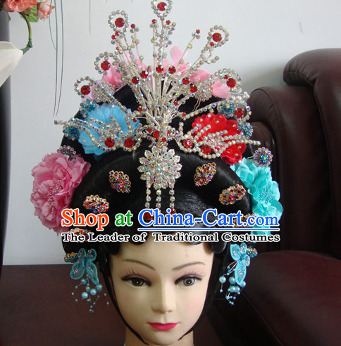 China Guang Dong Opera Hua Tan Hairstyles Long Black Wigs  Fascinators Fascinator Wholesale Jewelry Hair Pieces