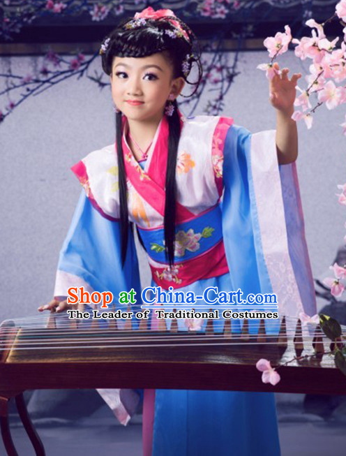 Chinese Ancient Style Princess Costume and Hair Jewelry Complete Set for Children