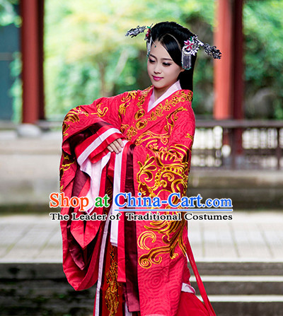 Traditional Chinese Wedding Bridal Gowns Clothing and Handmade Hair Accessories Complete Set