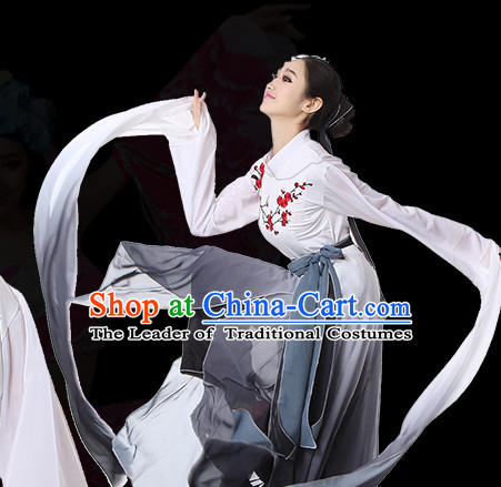 Long Sleeves Chinese Classical Dance Costumes Leotards Dance Supply Girls Clothes and Hair Accessories Complete Set