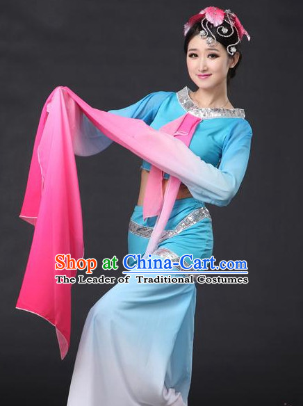 Chinese Classical Dance Costumes Leotards Dance Supply Girls Clothes and Hair Accessories Complete Set
