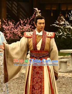 Ancient Chinese Costume Three Kingdoms Wedding Acomplished Poet and Prince Cao Pi and Hair Accessories Complete Set for Men