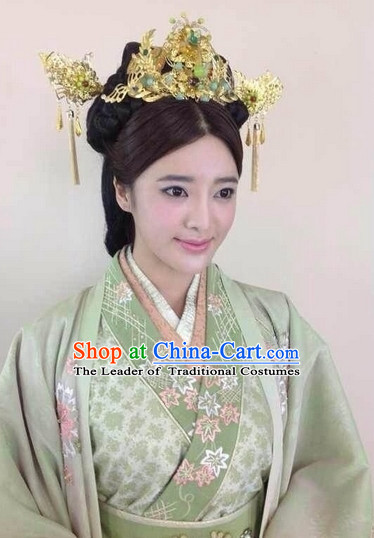 Chinese Ancient Style Queen Princess Wigs and Hair Jewelry Accessories Hairpins Headwear Headdress Hair Fascinators for Women