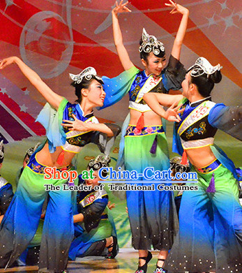 Chinese Folk Dance Costumes and Headwear Complete Set for Women