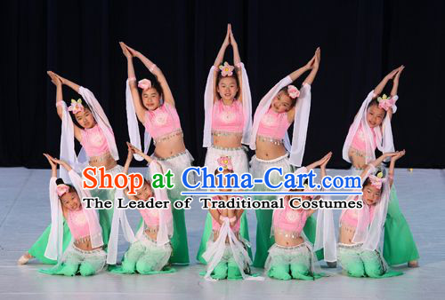 Chinese Classical Dance Costumes and Headwear Complete Set for Women or Kids
