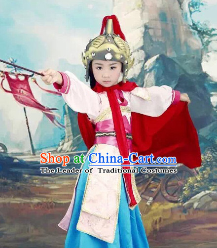 Chinese Hua Mulan Costume Ancient China Ethnic Costumes Han Fu Dress Wear Outfits Suits Clothing for Kids