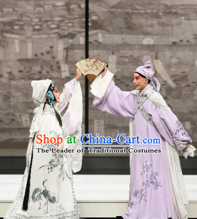 Blue Ancient Chinese Asian Peking Opera Costumes The Peach Blossom Fan Costume and Hat Complete Set for Men