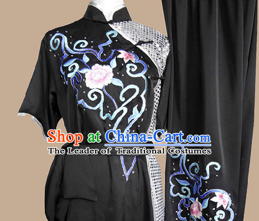 Top Short Sleeves Embroidered Tai Chi Chuan Uniform Taekwondo Karate Outfit Aikido Wing Chun Kungfu Wing Tsun Boys Martial Arts Supplies Clothing
