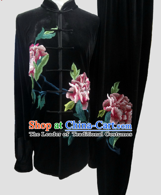 Top Large Peony Tai Chi Chuan Uniform Taekwondo Karate Outfit Aikido Wing Chun Kungfu Wing Tsun Boys Martial Arts Supplies Clothing