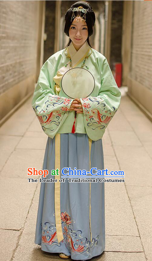 Chinese Ming Dynasty Dress Clothing and Hair Jewelry Complete Set for Women and Girls