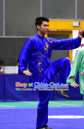 Blue Tai Chi Martial Arts Supplies Wing Chun Dummy Chi Gong Qi Gong Kung Fu Kungfu Uniform Clothing Costume Suits Uniforms for Men and Boys