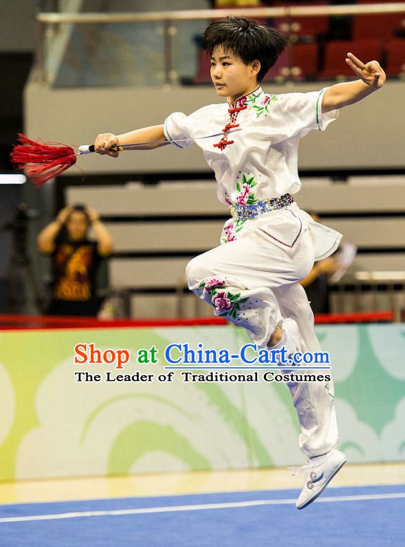 Top Kungfu Broadsword Competition Outfit Wushu Contest Jacket Pants Supplies Custom Kung Fu Costume Wu Shu Clothing Martial Arts Costumes for Men Women Kids Boys Girls