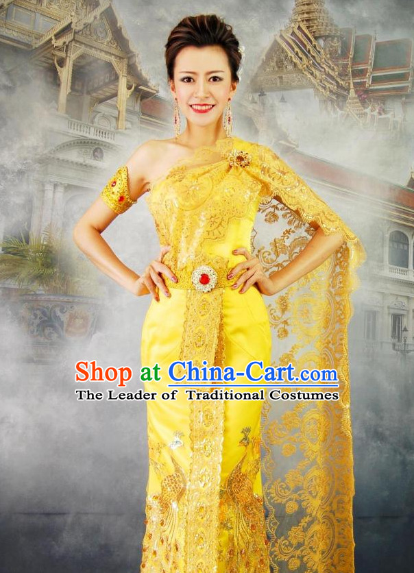 Thailand Princess National Costumes Peacock Garment Complete Set