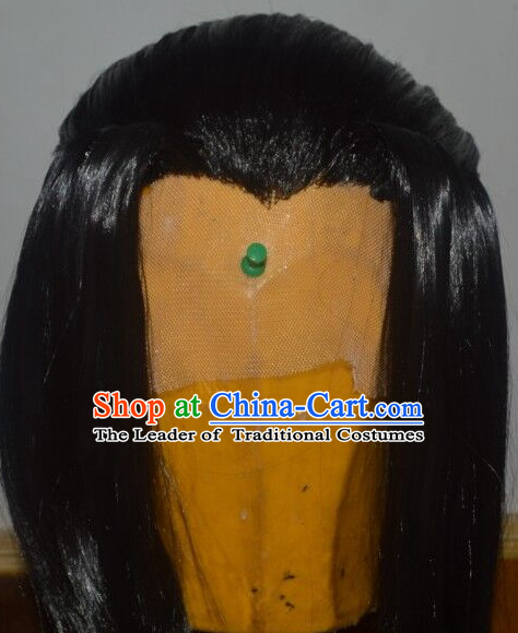 Ancient Chinese Japanese Korean Asian Prince Long Wigs Cosplay Wig Hair Extensions Toupee Full Lace Front Weave Pieces for Men