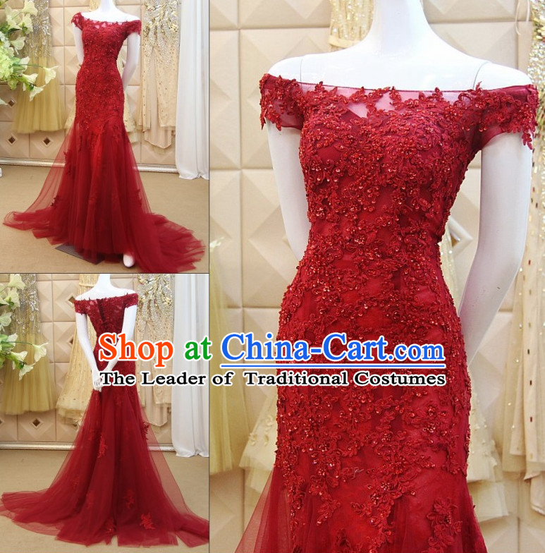 Amazing Chinese Lucky Red Sexy Boat Neck Wedding Evening Dress for Brides