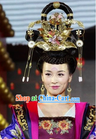 Chinese Classical Imperial Empress Phoenix Hair Accessories and Black Wig